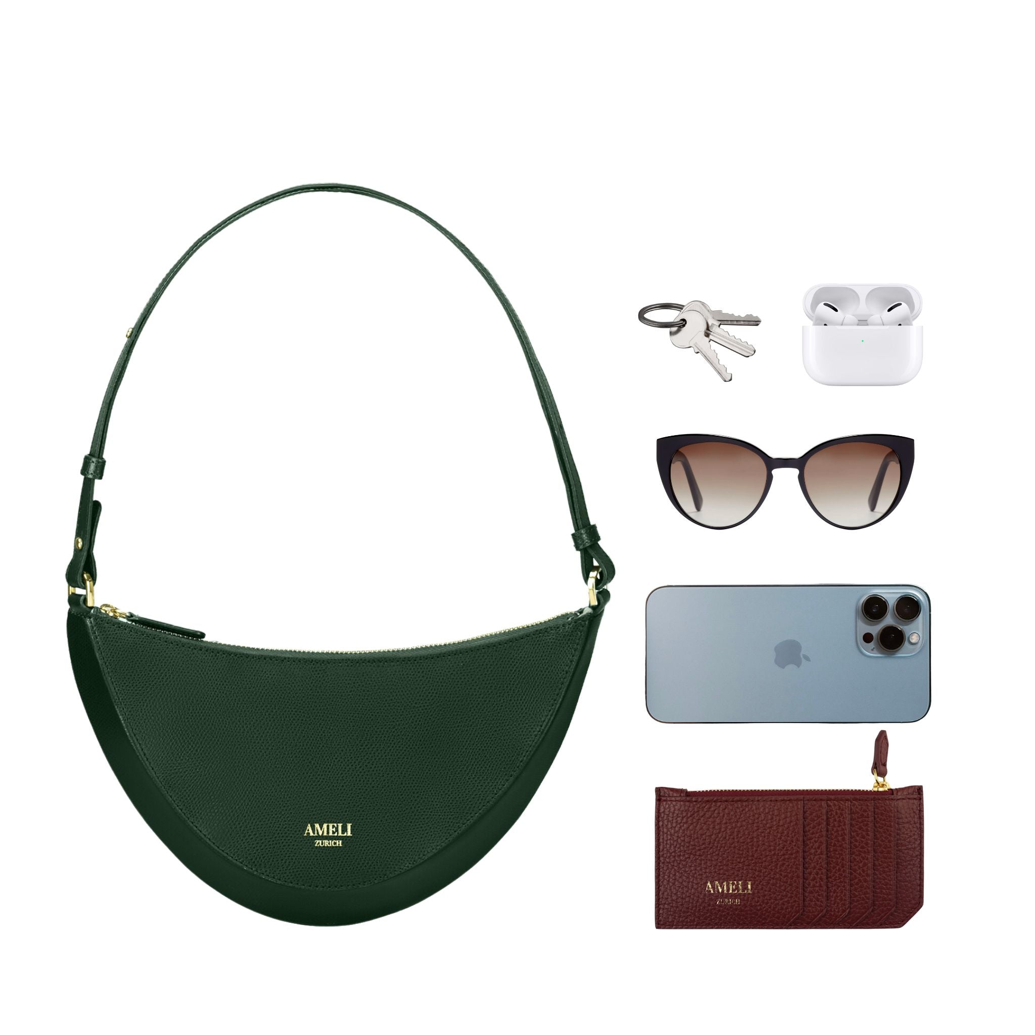AMELI Zurich | HELVETIA | Dark Green | Pebbled Leather | Front
