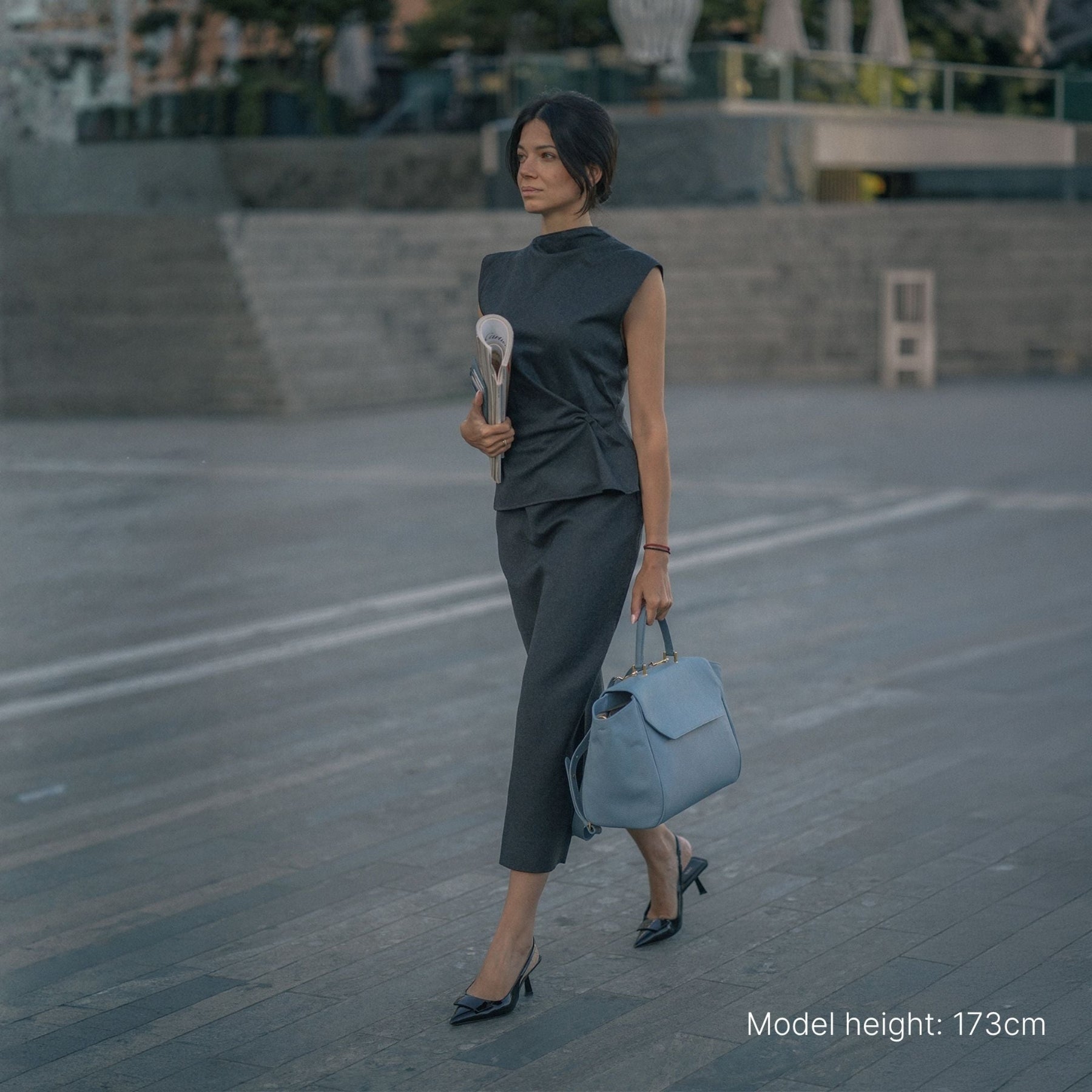 ALEMI Zurich | BELLEVUE | Laptop Bag | Ice Blue | Softgrain Leather | On Person