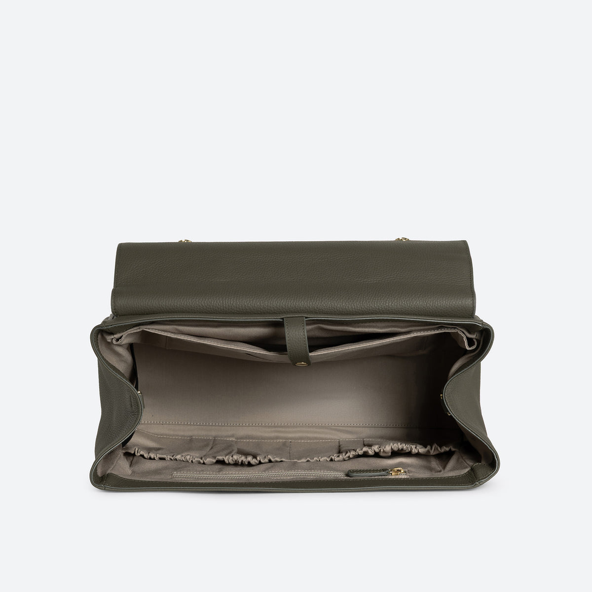 ALEMI Zurich | BELLEVUE | Laptop Bag | Olive Green | Soft Grain Leather | Bag inside