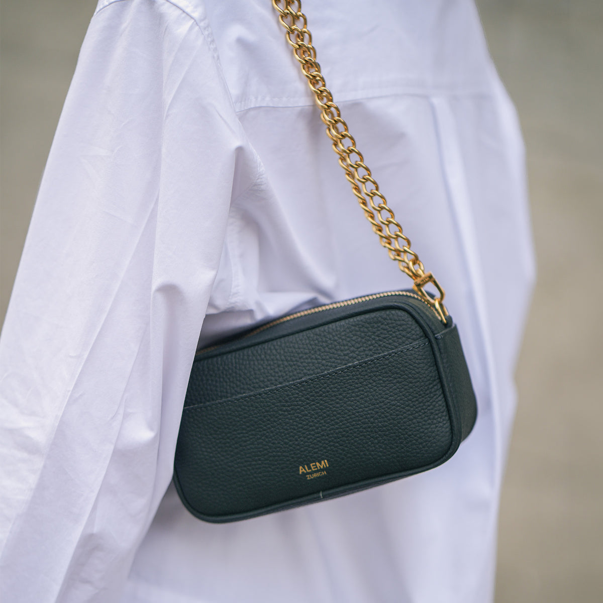 ALEMI Zurich | BELVOIR | Small Bag | Deep Teal (Limited Edition) | Soft Grain Leather | Worn crossbody