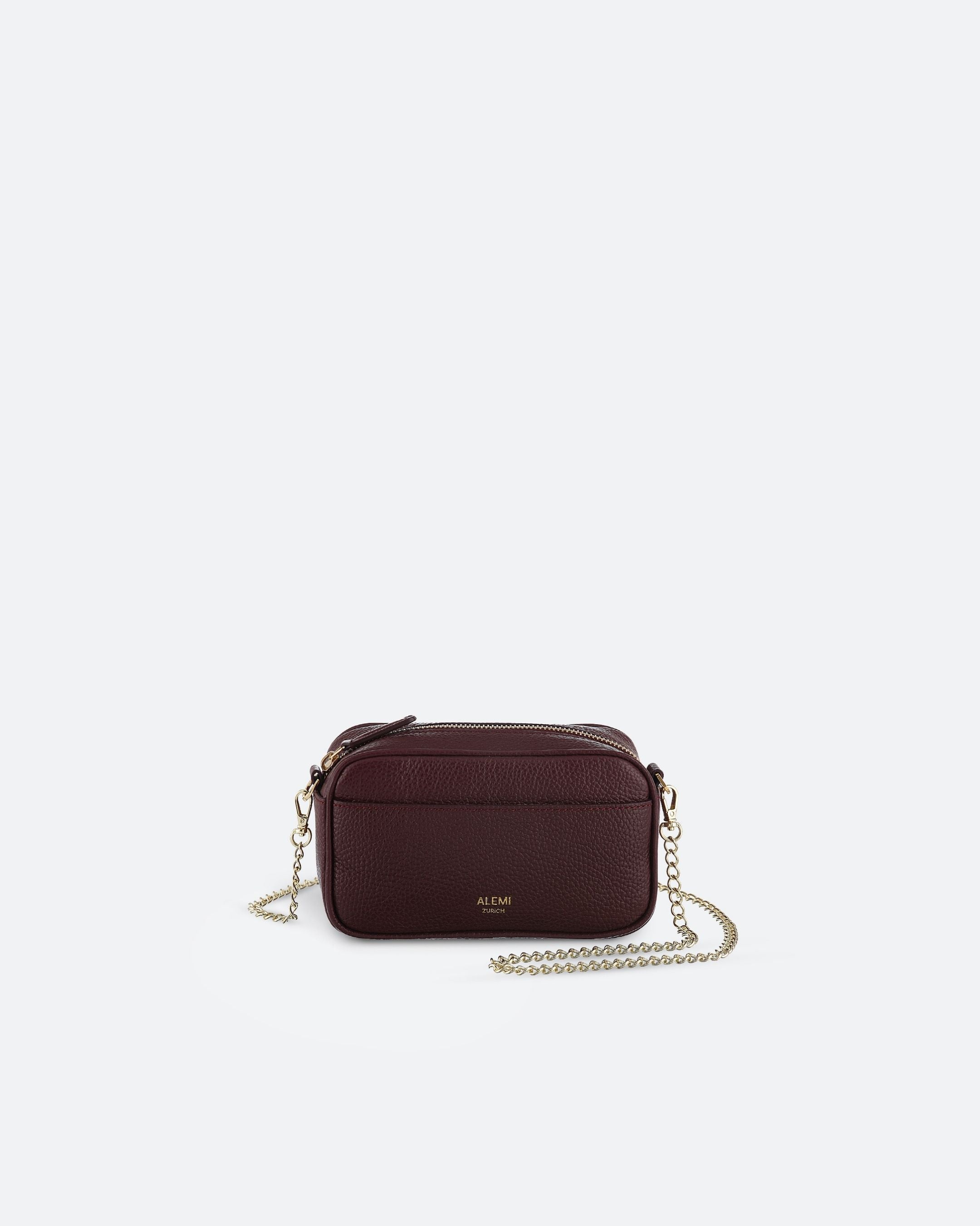 ALEMI Zurich | BELVOIR | Small Bag | Maroon Red | Soft Grain Leather | Bag front white