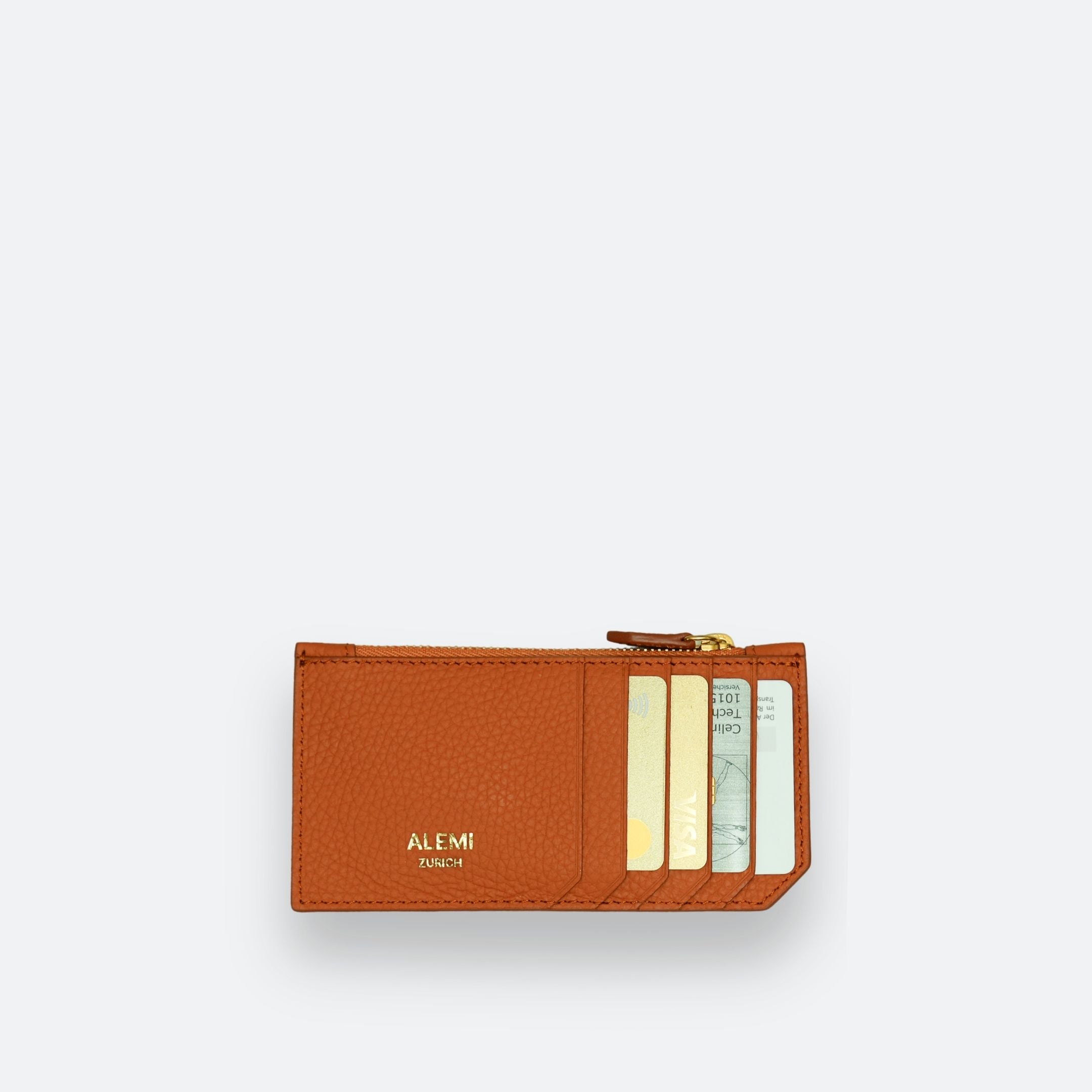CARD HOLDER in Burnt Orange - Leather Wallet with Zip | ALEMI Zurich