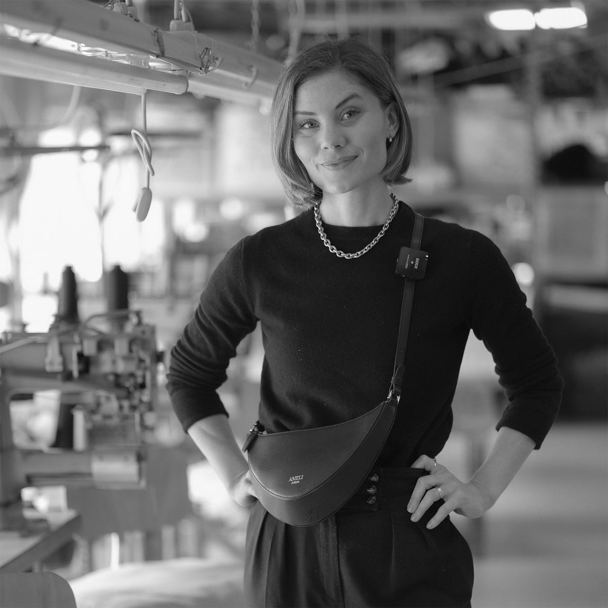 ALEMI co-founder Christina during the development of the HELVETIA bag at the family-run manufactory in Italy