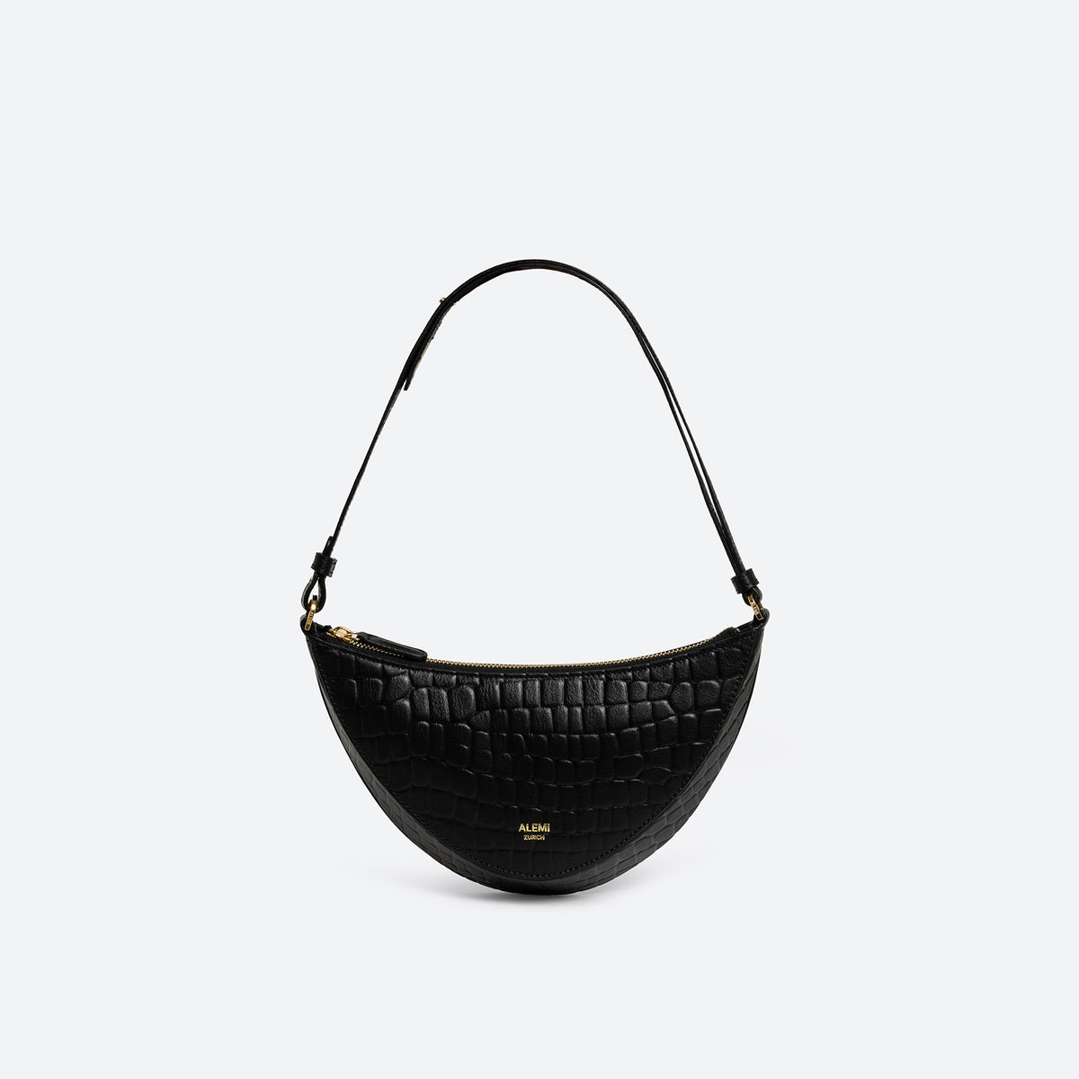 ALEMI Zurich | HELVETIA | Small Bag | Black | Croc-Embossed Leather | Bag front