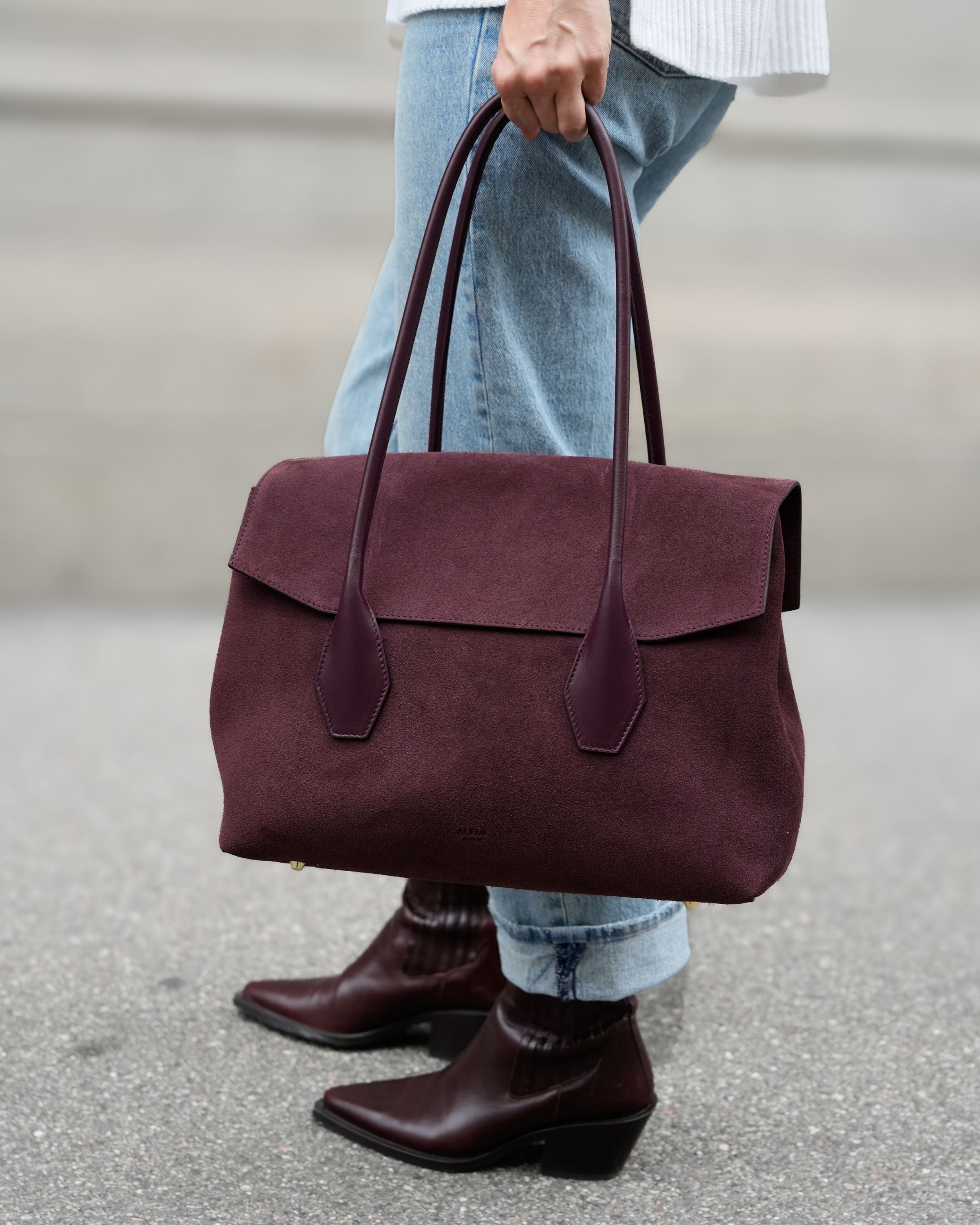 ALEMI Zurich | IDA | Laptop Bag |  Maroon Red | Suede Leather | Top Handel Narrow Width