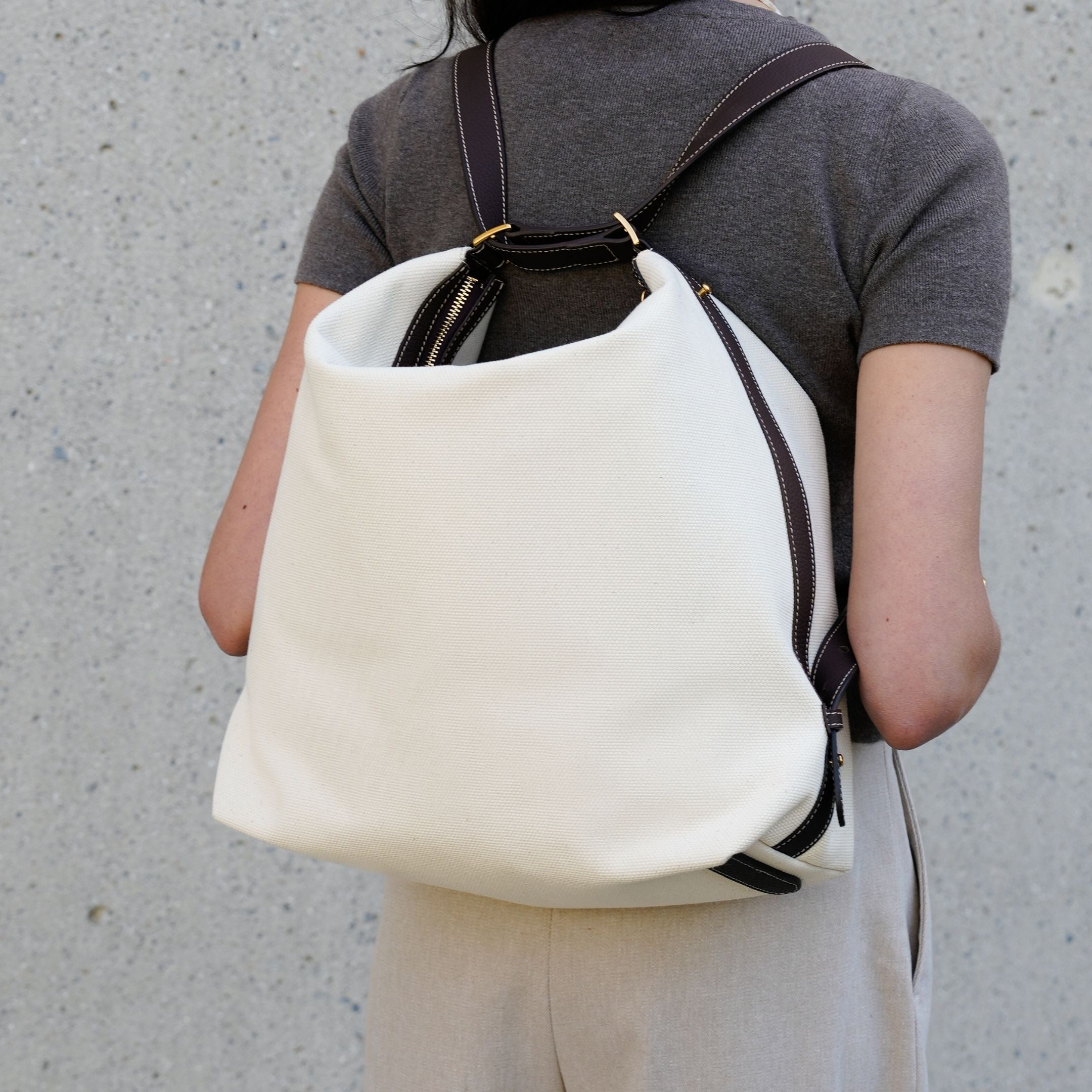 ALEMI Zurich | LETTEN | Laptop Bag | Beige Dark-Brown | Canvas | Bag as backpack