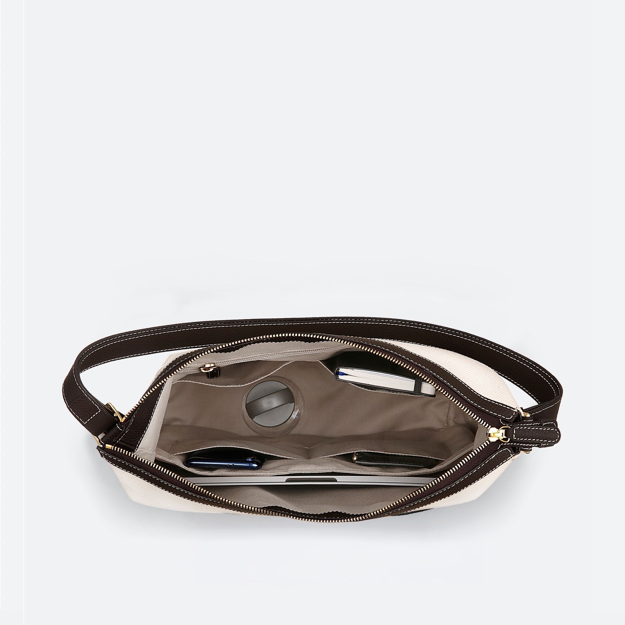 ALEMI Zurich | LETTEN | Laptop Bag | Beige Dark-Brown | Canvas | Bag inside