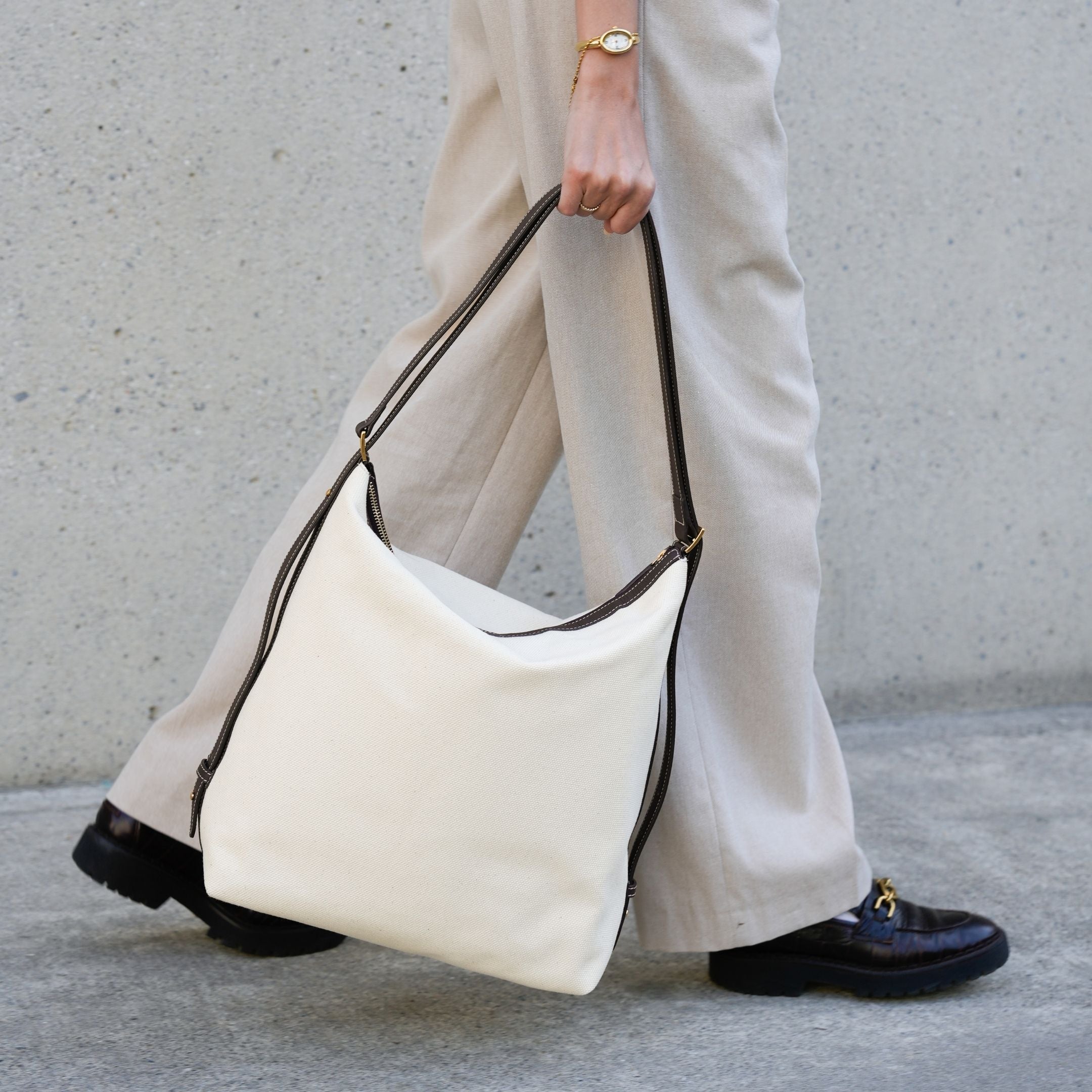 ALEMI Zurich | LETTEN | Laptop Bag | Beige Dark-Brown | Canvas | Bag on top handle