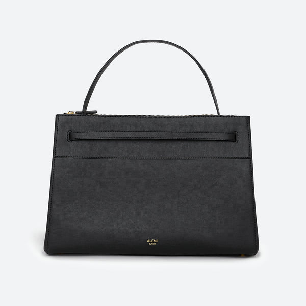 ALEMI Zurich | SEEFELD | Laptop Bag | Black | Pebbled Leather | Bag front
