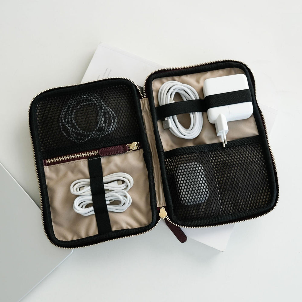 TECHNOPARK in Maroon Red - Leather Tech Organizer | ALEMI Zurich
