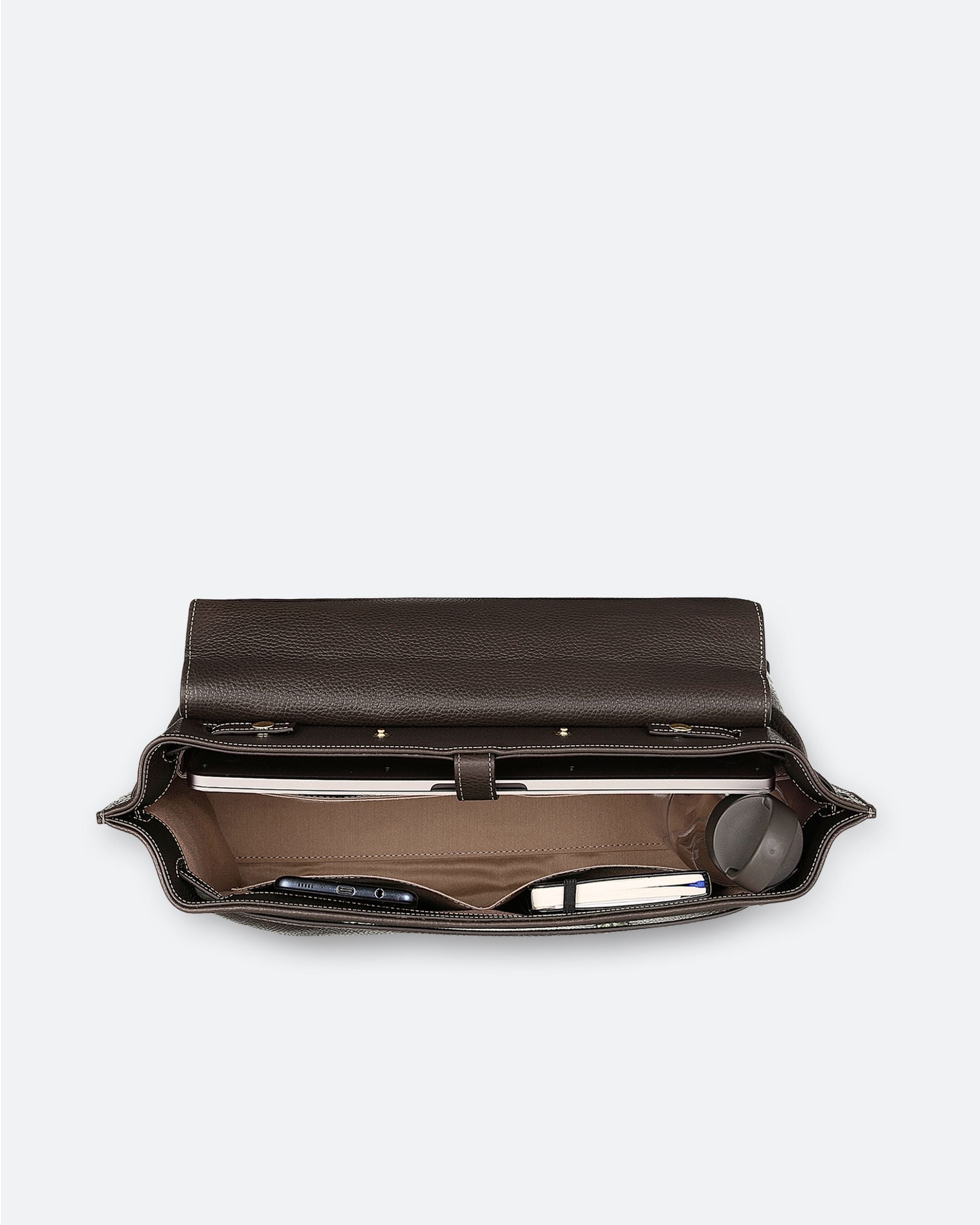 ALEMI Zurich | VIADUKT DAY | Laptop Bag | Dark Brown | Soft Grain Leather | Bag inside