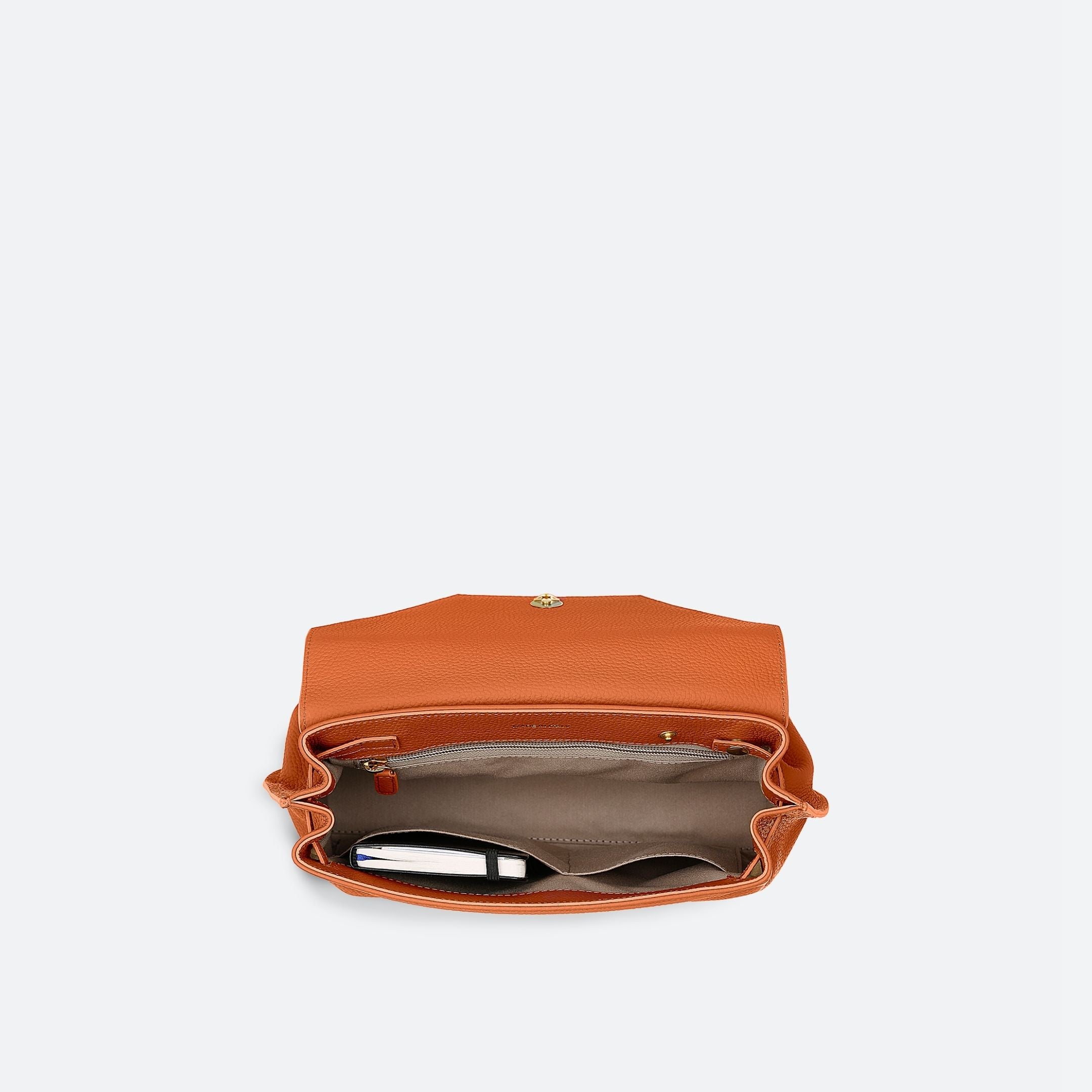 ALEMI Zurich | VIADUKT | Small Bag | Burnt Orange | Soft Grain Leather | Bag inside