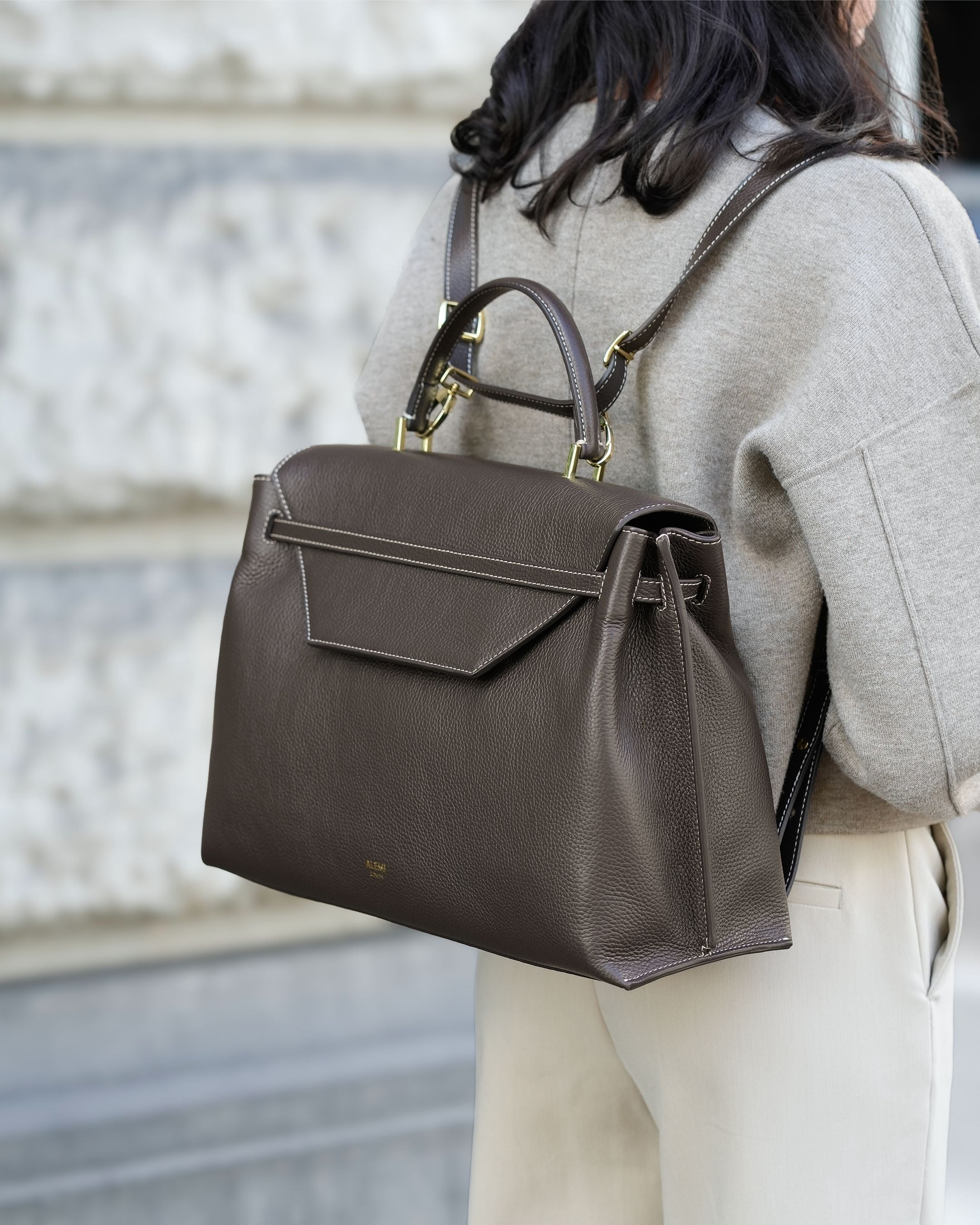 ALEMI Zurich | VIADUKT WORK | Laptop Bag | Dark Brown | Soft Grain Leather | Bag as backpack