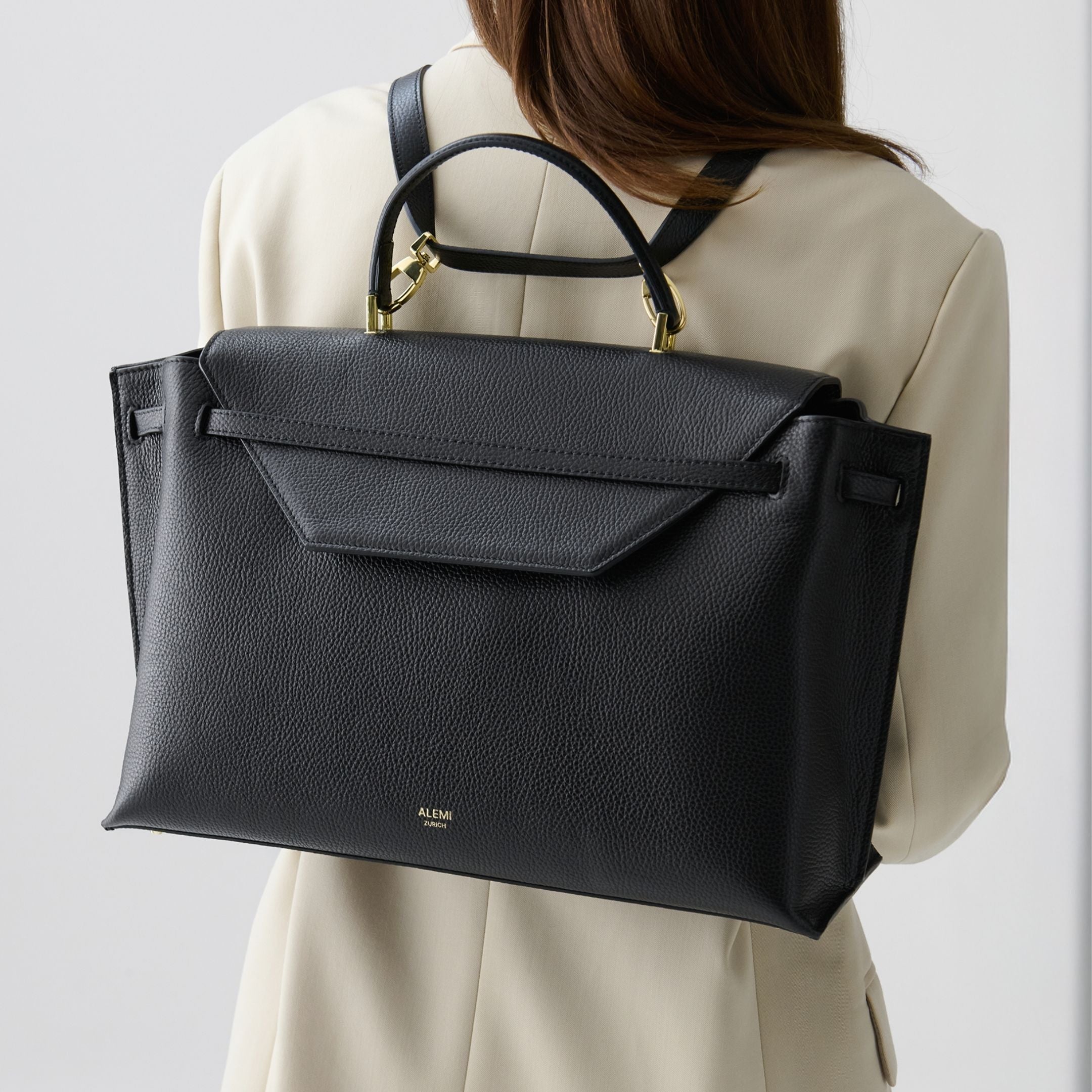 ALEMI Zurich | VIADUKT WORK | Laptop Bag | Black | Soft Grain Leather | Bag as a backpack