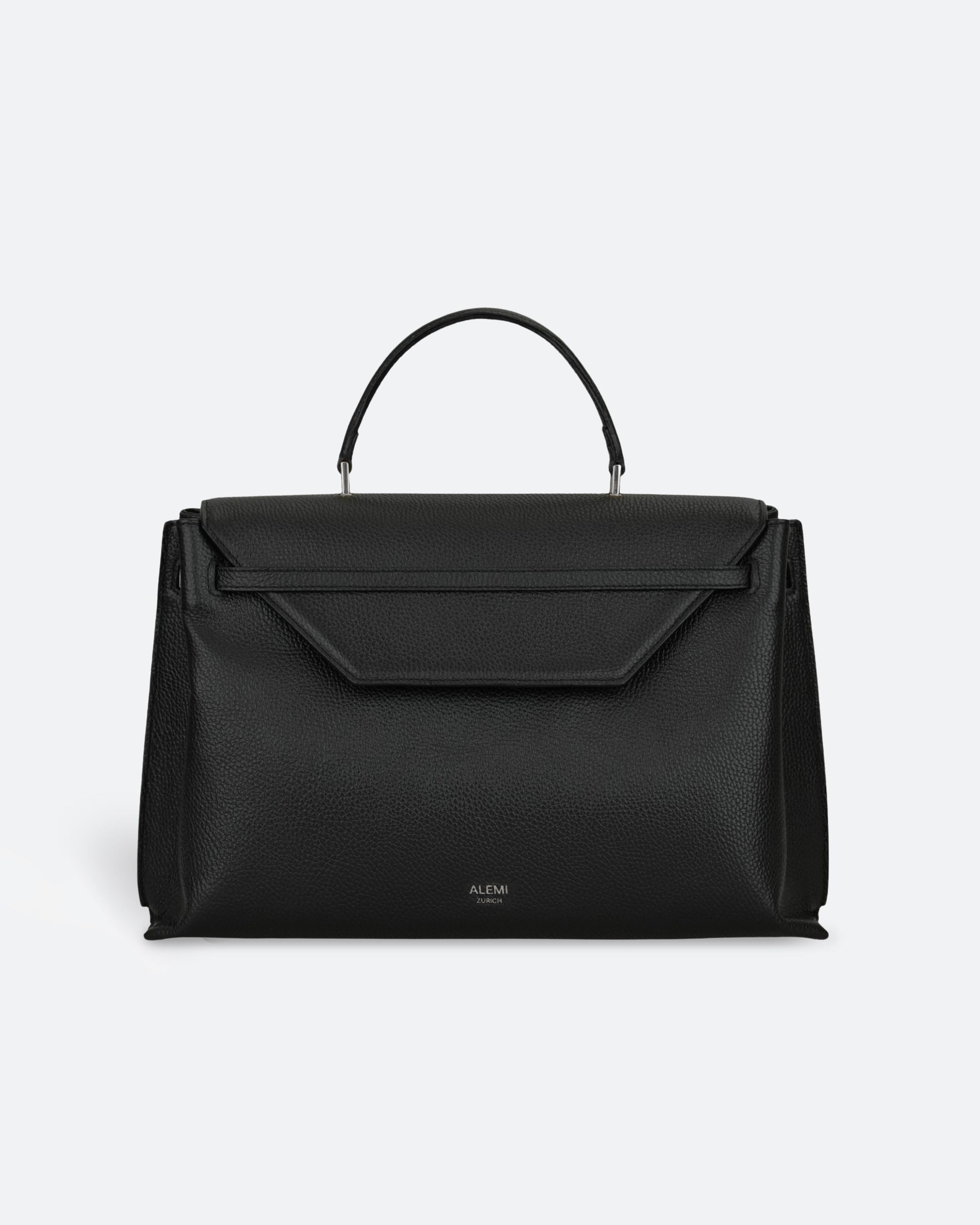 ALEMI Zurich | VIADUKT WORK | Laptop Bag | Black with Silver Hardware | Soft Grain Leather | Bag front