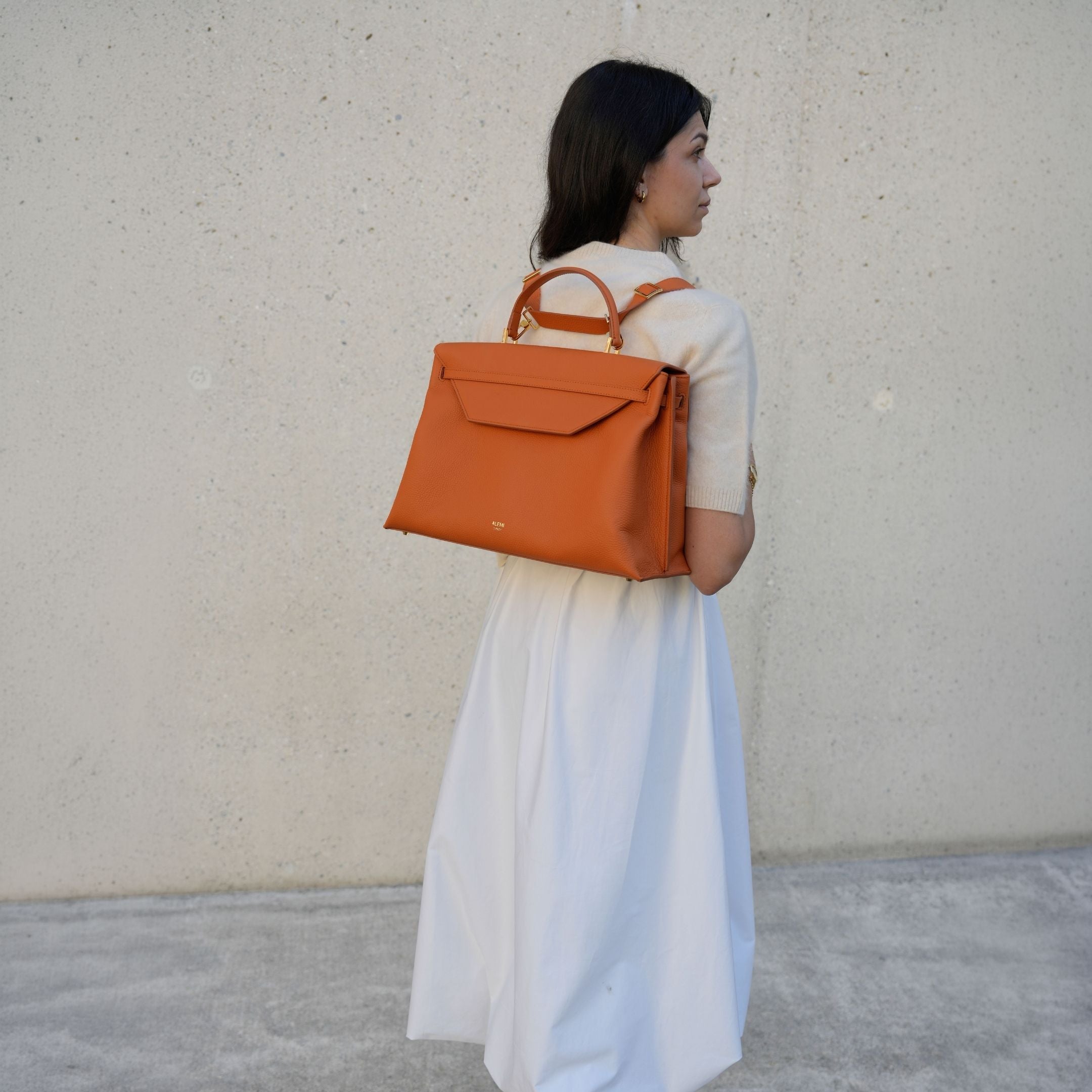 ALEMI Zurich | VIADUKT WORK | Laptop Bag | Burnt Orange | Soft Grain Leather | Bag as Backpack