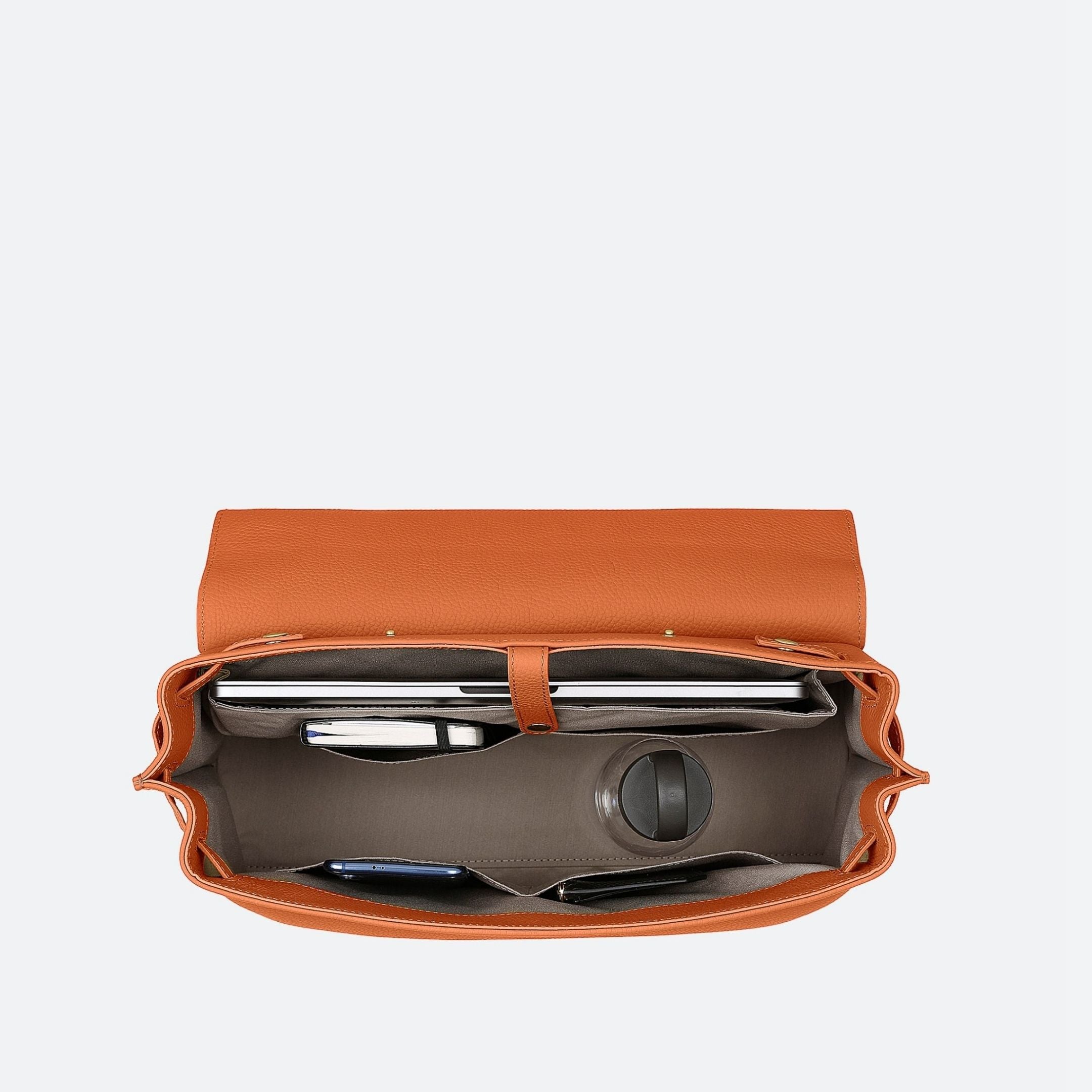 ALEMI Zurich | VIADUKT WORK | Laptop Bag | Burnt Orange | Soft Grain Leather | Bag inside