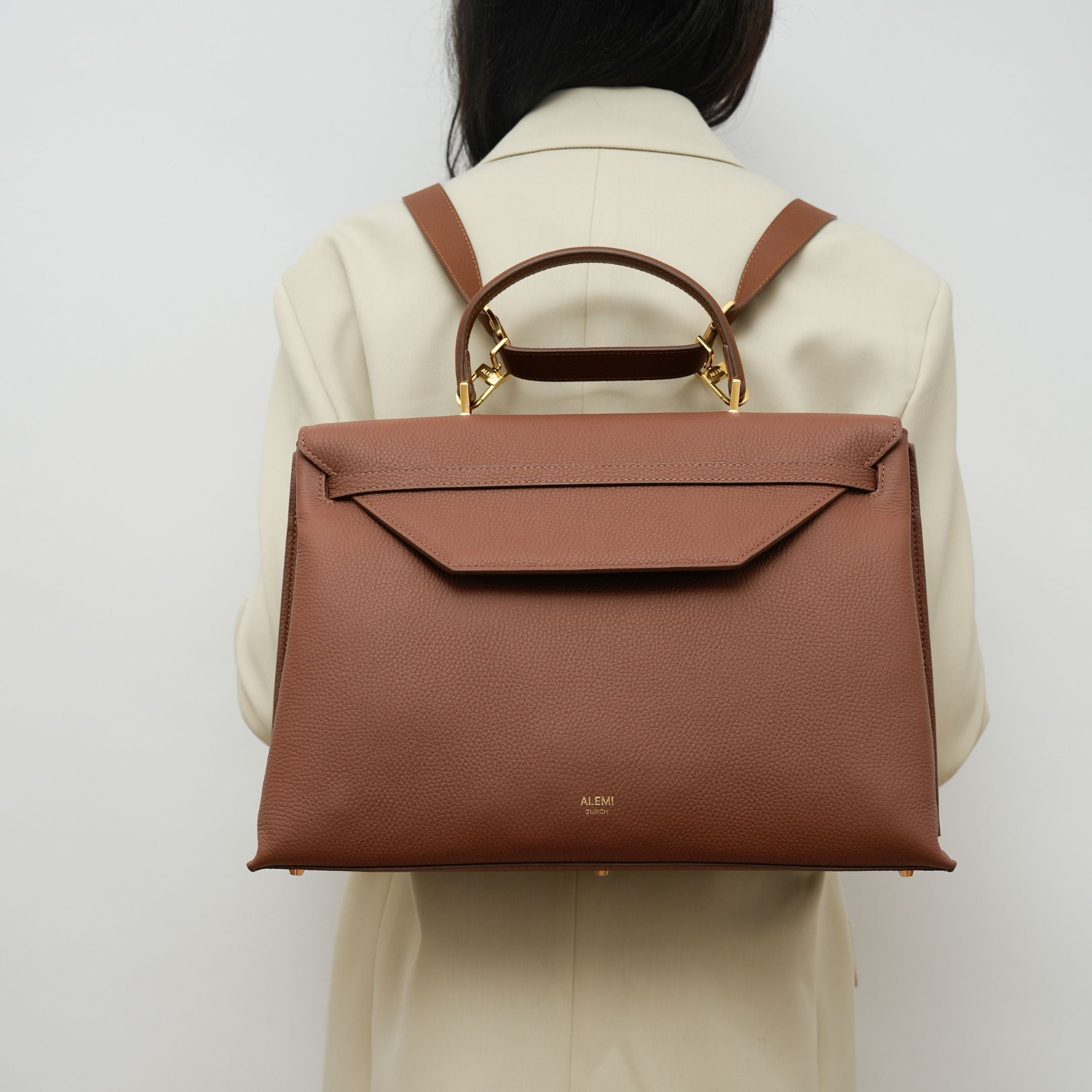 ALEMI Zurich | VIADUKT WORK | Laptop Bag | Cognac | Soft Grain Leather | Backpack