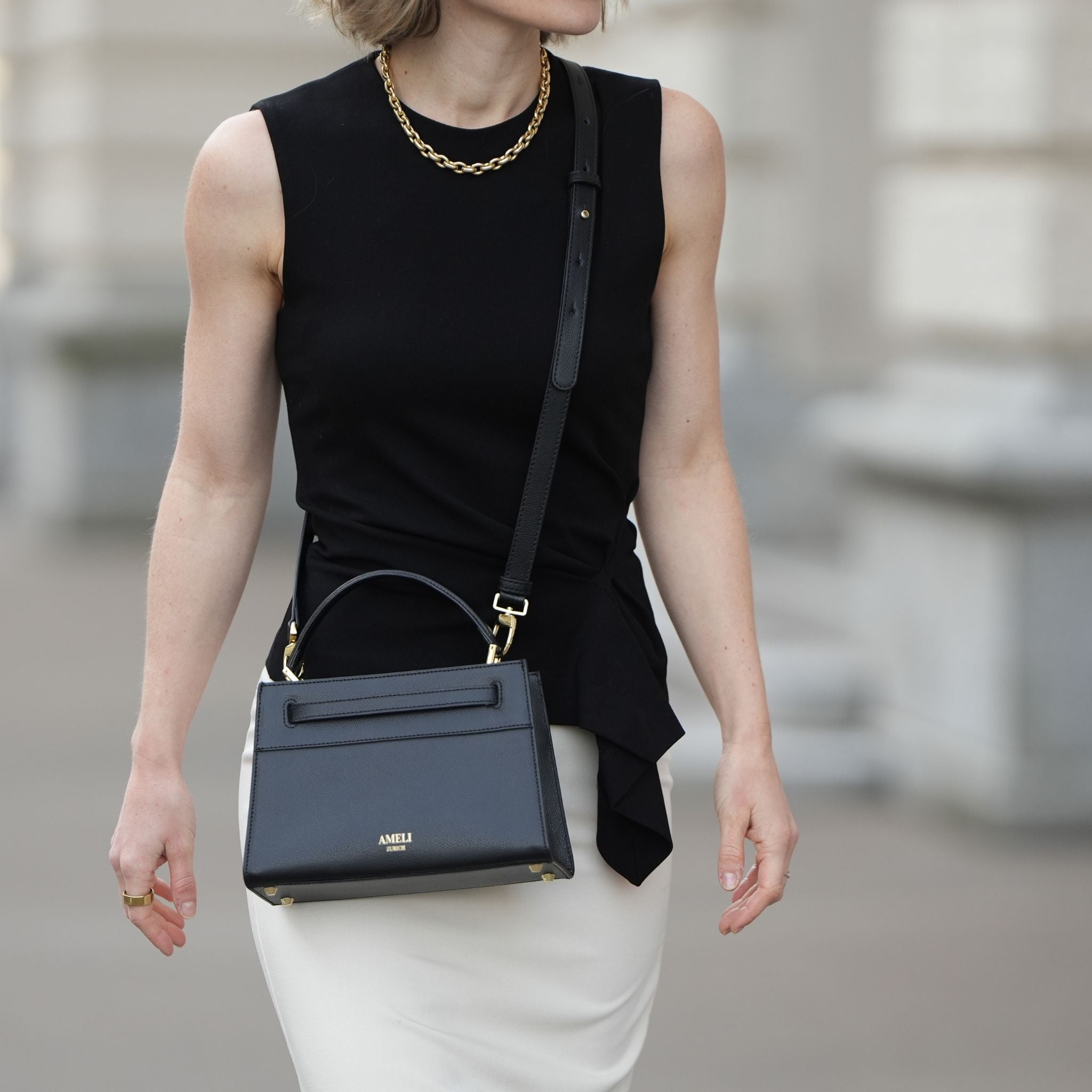 AMELI Zurich | SEEFELD MINI | Black | Pebbled Leather | Crossbody bag